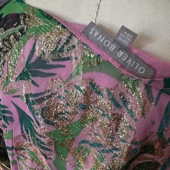 OLIVER BONAS Tropical Jacquard Metallic Blouse Sz 6 - Picture 4 of 7